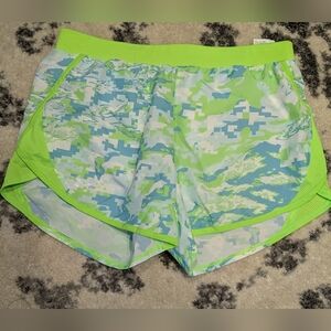 Under Armour Fly By 2.0 Neon Green & Blue Printed Running Shorts Size M